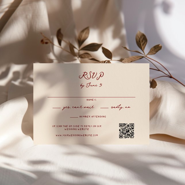 Maroon Whimsical Handgeschriebene Hochzeit RSVP Karte (Von Creator hochgeladen)