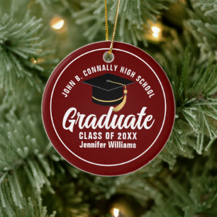 Maroon White Abschluss Custom 2025 Graduate Keramik Ornament