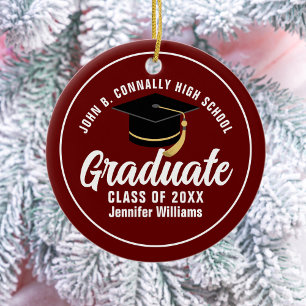 Maroon White Abschluss Custom 2025 Graduate Keramik Ornament