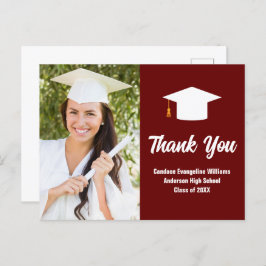 Maroon White Abschluss Foto Custom Vielen Dank Postkarte