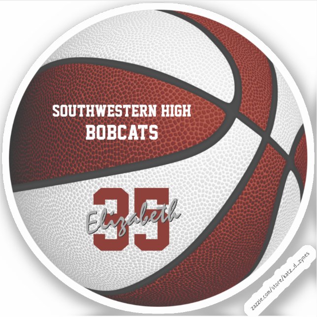 Maroon White Basketball Kinder Team Farbgeschenke  Aufkleber (Vorderseite)