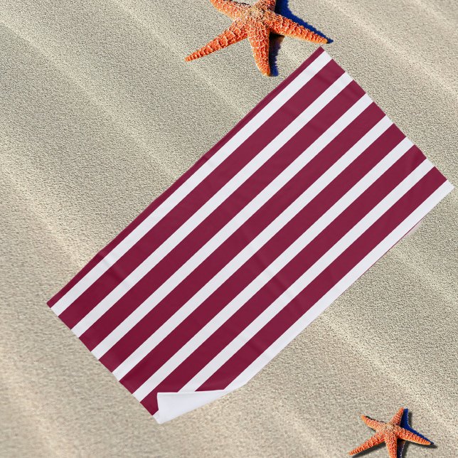 Maroon & White Cabana Streifen Strandtuch (Von Creator hochgeladen)