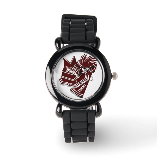 Maroon & White Cheer Gear Custom Watch Armbanduhr (Vorderseite)