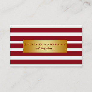 Maroon & White Chic Streifen in Gold Visitenkarte
