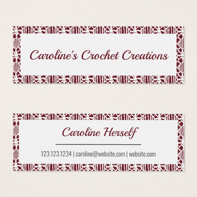 Maroon White Crochet Lace Pattern Business Card (Vorne & Hinten)