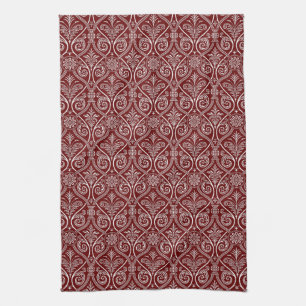 Maroon & White Damask Küchentücher