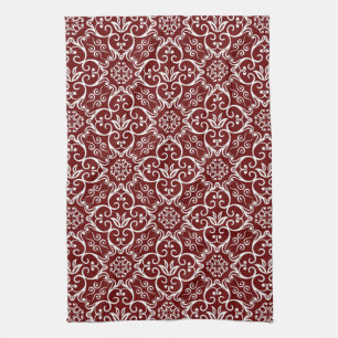 Maroon & White Damast Küchenhandtuch Geschirrtuch