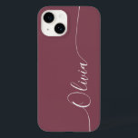 Maroon White Elegant Calligraphy Script Name Case-Mate iPhone 14 Hülle<br><div class="desc">Maroon Elegant White Calligraphy Script Custom Personalisiert Name iPhone 14 Smart Phone Cases bietet ein modernes und trendige,  einfaches und stilvolles Design mit Ihrem personalisierten Namen in elegantem handgeschriebenen Kalligraphieskripttypografie auf einem maroon Hintergrund. Entworfen von ©Evco Studio www.zazzle.com/store/evcostudio</div>