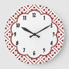 Maroon White Floral Retro Muster Wall Clock Große Wanduhr