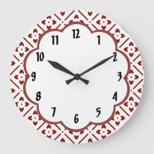 Maroon White Floral Retro Muster Wall Clock Große Wanduhr