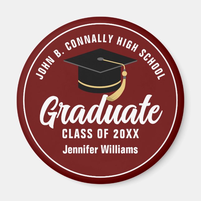 Maroon White Graduate Custom 2025 Graduation Party Magnet (Vorne)