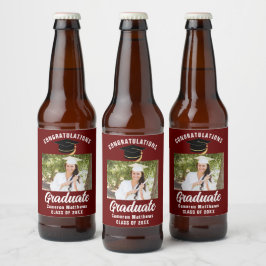 Maroon White Graduate Foto 2025 Graduation Party Bierflaschenetikett