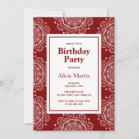 Maroon & White Mandala Blume Geburtstagsparty