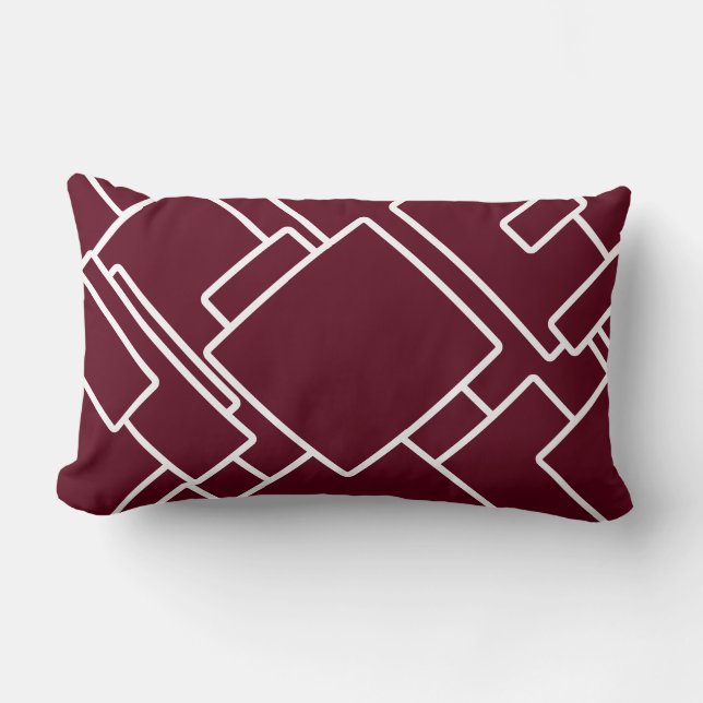 Maroon & White Modern Abstrakt Geometric Lendenkissen (Vorderseite)