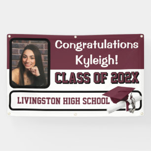 Maroon & White Vinyl Abschluss Banner