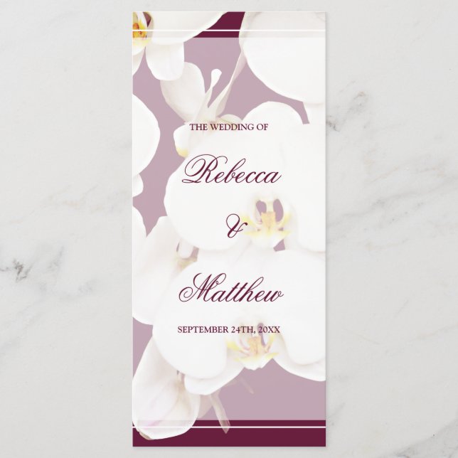 Maroon Wine and White Orchid Wedding Program Programm (Vorderseite)