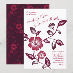 Maroon Wine Dark Letterpress Floral Wedding Einladung