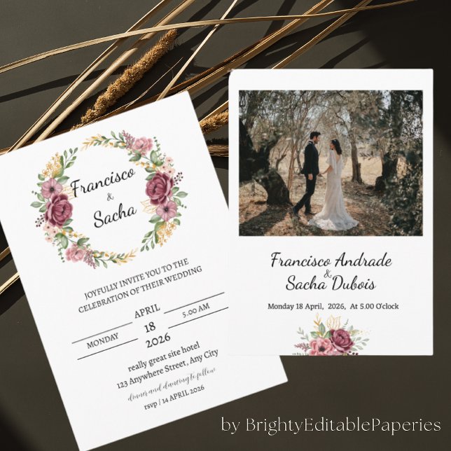 Maroon Wreath-Blume Hochzeit Speichern Sie die Dat (Von Creator hochgeladen)