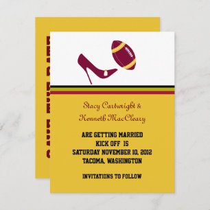 Maroon & Yellow Football Wedding retten das Datum Einladung