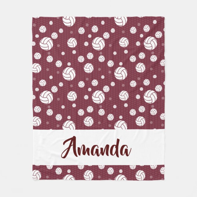 Maroon Zickzack Volleyball-Muster Fleecedecke (Vorderseite)