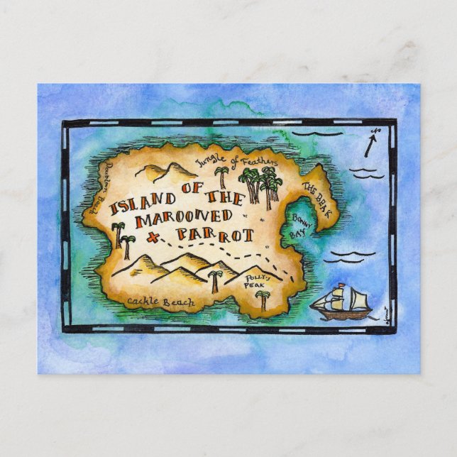 Marooned Parrot Treasmap Postcards Postkarte (Vorderseite)
