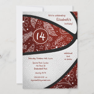marooon Boho-Federn Paisleys Basketball-Party Einladung