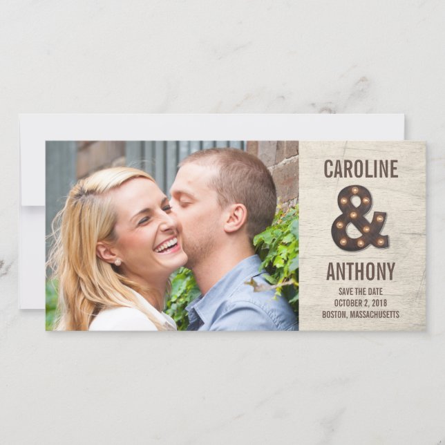 Marquee Ampersand Save the Date Foto Cards (Vorderseite)