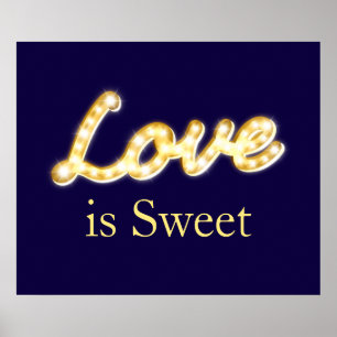 Marquee Lights Liebe ist Sweet Poster - Blau