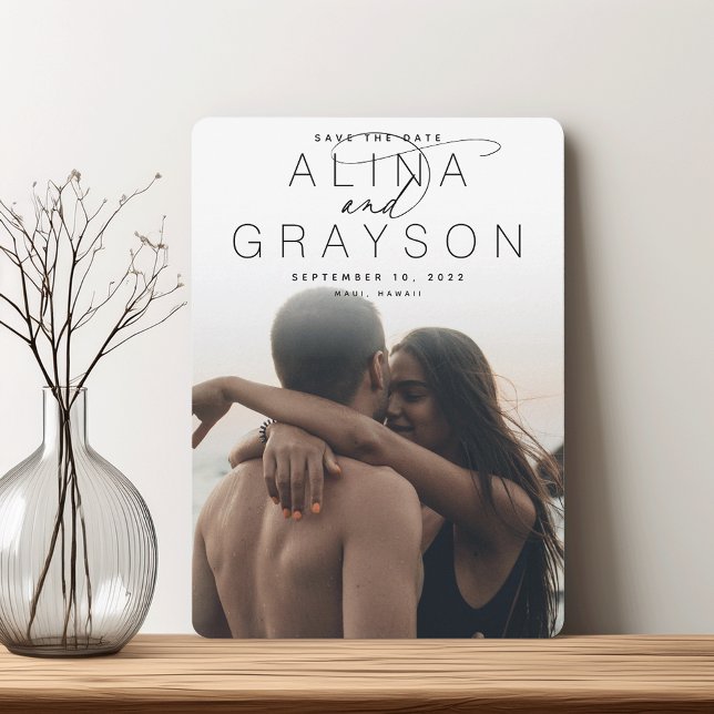 Marquee Name | Modernes vertikales Foto Save The Date (Von Creator hochgeladen)