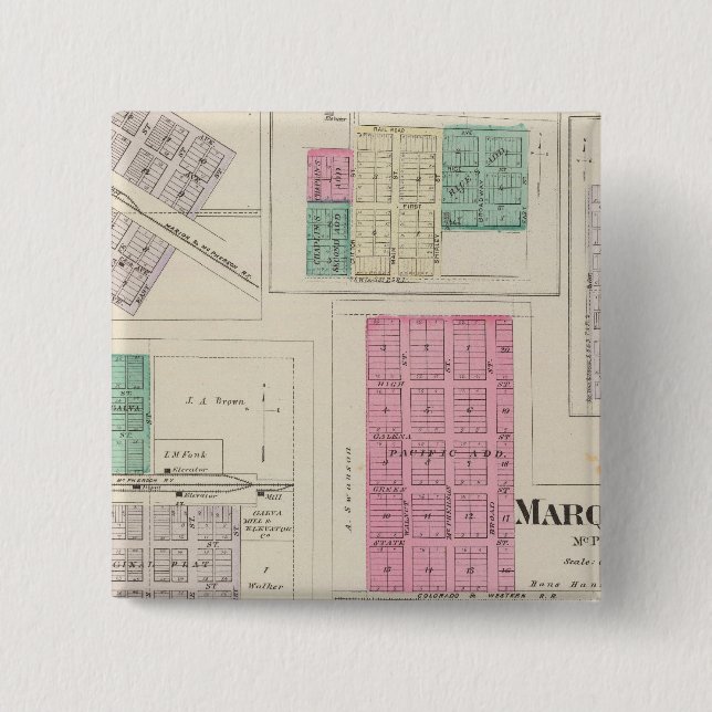 Marquette, Conway, Galva, Elyria, Ames, Kansas Button (Vorderseite)