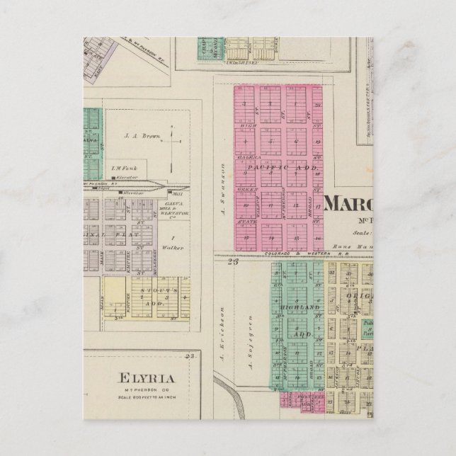 Marquette, Conway, Galva, Elyria, Ames, Kansas Postkarte (Vorderseite)