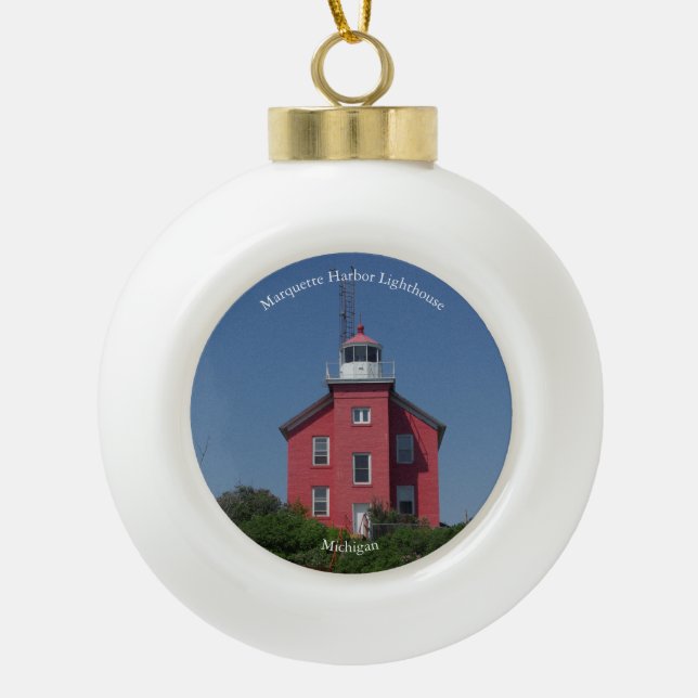 Marquette Harbor Leuchtturm-Ornament Keramik Kugel-Ornament (Vorderseite)