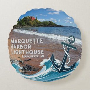 Marquette Harbour Lighthouse, Marquette, MI Rundes Kissen