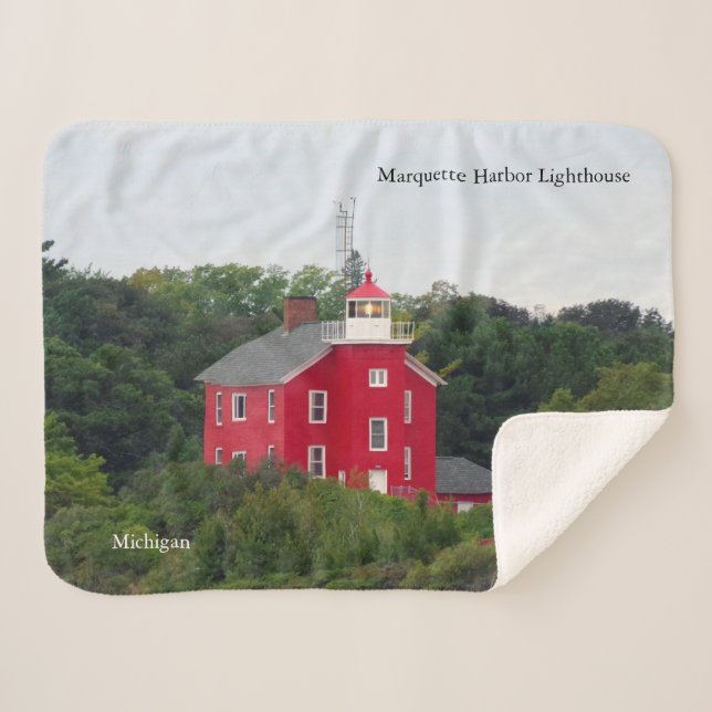 Marquette Harbour Lighthouse Sherpa Decke Sherpadecke (Vorderseite (Horizontal))