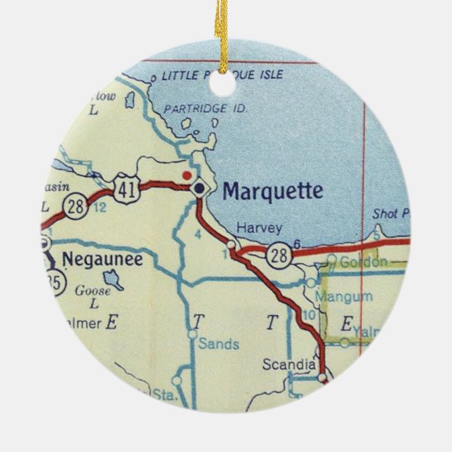 Marquette MI Alte Karte Keramik Ornament (Hinten)