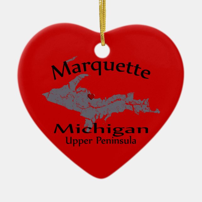 Marquette Michigan Herzstück Karte Keramikornament (Vorne)