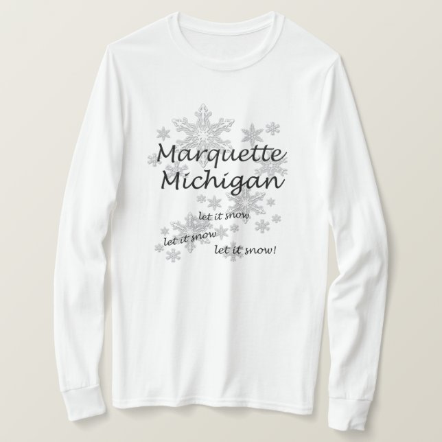 Marquette Michigan Snowflake Snow Ladys T-Shirt (Design vorne)