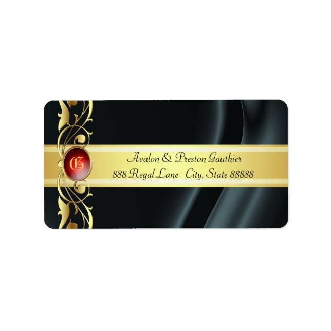 Marquis Black & Gold Silk Ruby Address Labels Adressaufkleber (Vorne)
