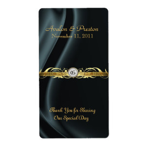 Marquis Black Silk Gold Scroll Wine Wedding Label