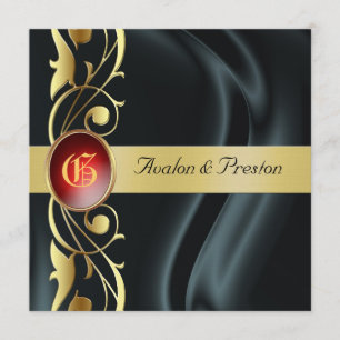 Marquis Black Silk Scroll Ruby Einladung