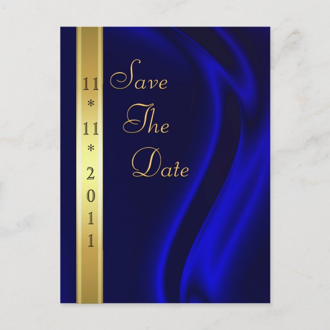 Marquis Blue Silk Gold Save the Date Postkarte (Vorderseite)