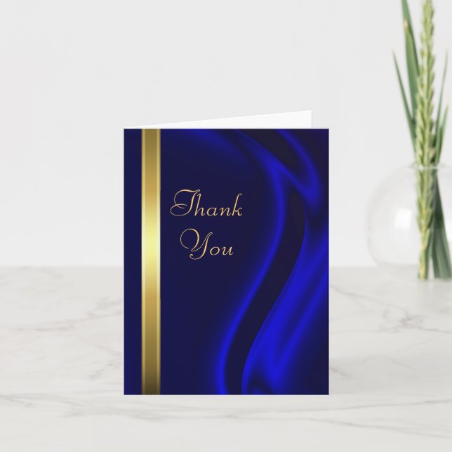 Marquis Blue Silk Gold Vielen Dank Notecard Dankeskarte (Vorderseite)
