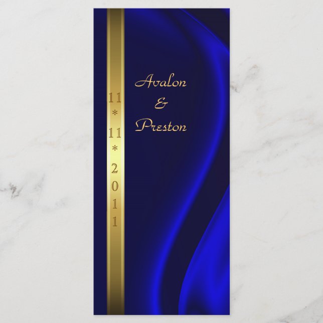 Marquis Blue Silk Gold Wedding Program Programm (Vorderseite)