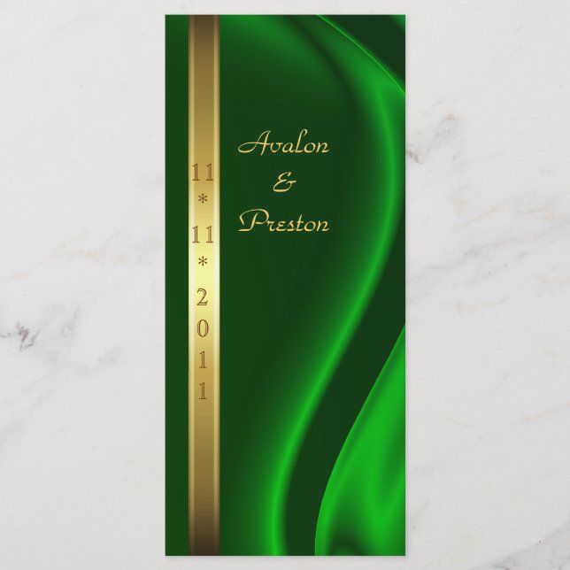 Marquis Green Silk Gold Wedding Program Programm (Vorderseite)
