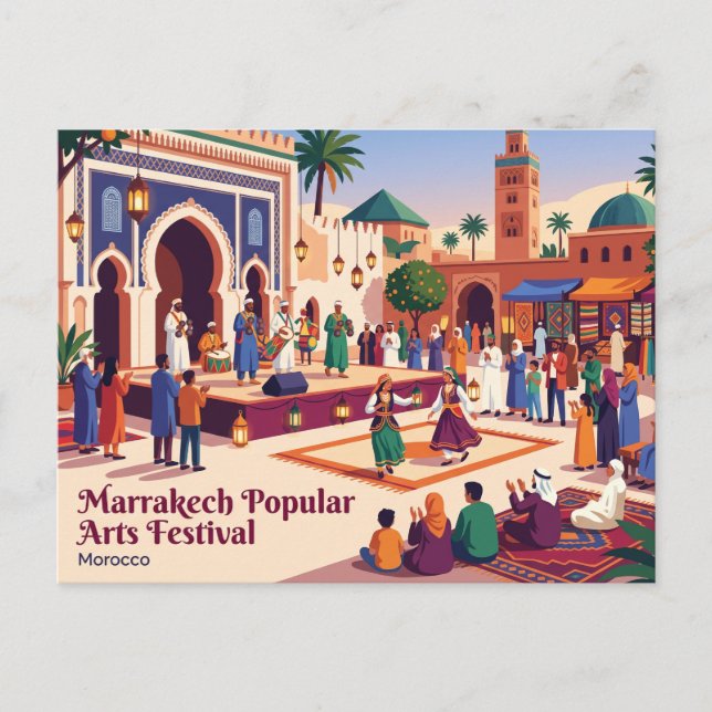Marrakech Festival der Volkskunst Marokko Postkarte (Vorderseite)