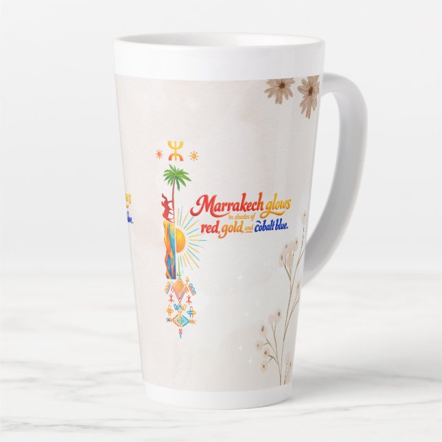Marrakech Glows – Vibrant Moroccan Art Tee Milchtasse (Rechte Ecke)