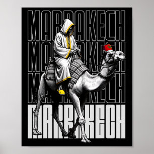 Marrakech Kamel Sonnenuntergang Marokko Flagge Mar Poster