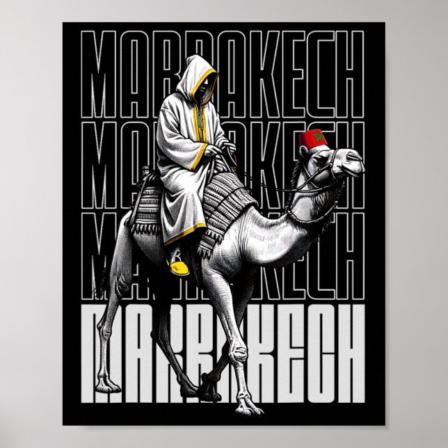 Marrakech Kamel Sonnenuntergang Marokko Flagge Mar Poster (Vorne)