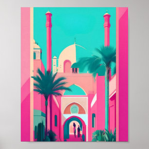 Marrakech Marokko Flachvektorkunst Türkis Poster