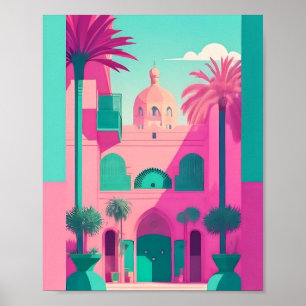 Marrakech Marokko Flat Vector Art Türkis Poster